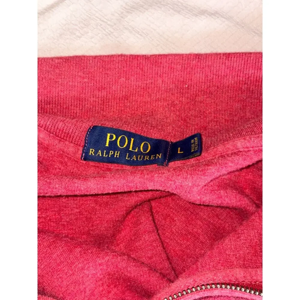 Polo Ralph Lauren Mens Red Heather 1/4 Quarter Zip Cotton Sweater Size L Pony
